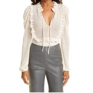 REBECCA TAYLOR Crochet Stitch Wool Blend Sweater In Nude Womens Sz XL Run Small